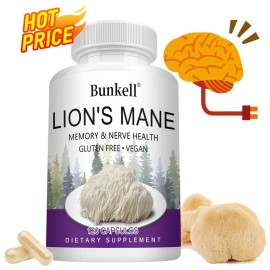 Bunkell Organic Lion's Mane Mushroom 120Capsules - Helps enhance memory and improve mood