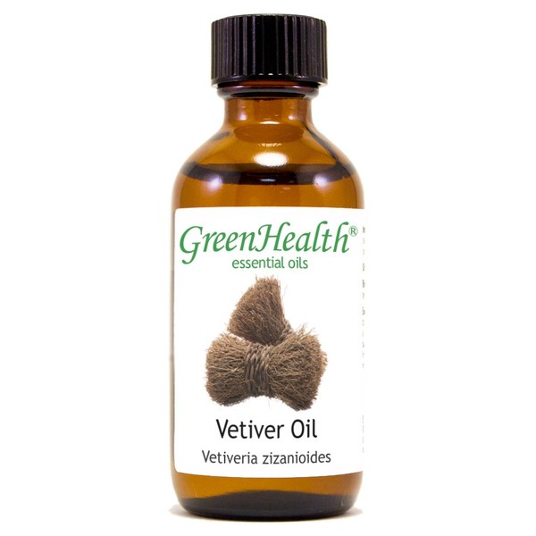 Vetiver Essential Oil – 2 fl oz (59 ml) Glass Bottle w/Cap – 100% Pure Essential Oil – GreenHealth