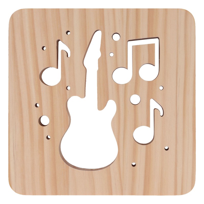 LED Night Light Unique Guitar Hollow Design 3D Wooden Night