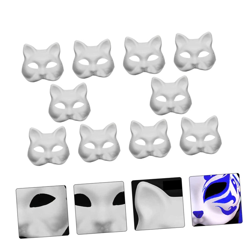 SUPVOX 10Pcs DIY Paintable Cat Face Masks Unpainted Masquerade Props
