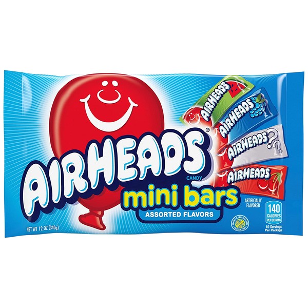 AirHeads Candy Variety Bag, Individually Wrapped Assorted Fruit Mini Bars, Party, Non Melting, 12 Ounces