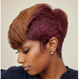 Sirukou Hair Short Hair Wigs With Bangs Short Burgundy And Brown Wig Two Tone Short Pixie Cut Hair Synthetic Wigs For Black Women Natural Hair Short Colorful Wigs For Black Women
