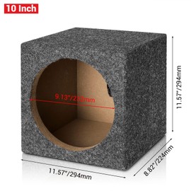Facmogu 10in Gray Carpet Unloaded Box, Vented Speaker Enclosure with Great High-Density Fibreboard Sturdy Construction, Ported Subwoofer Box with Sound-Absorbing Cotton & Premium Carpeted Finish