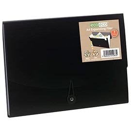 Eco-Eco A4 50% Recycled 7 Clear Pocket Black Cover Accordion Expanding File Organizer - Eco-Friendly Document Folder with Printed Index Tabs -for Office Organize Papers, Receipts, Documents - eco083