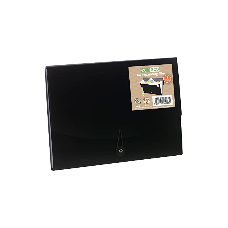 Eco-Eco A4 50% Recycled 7 Clear Pocket Black Cover Accordion