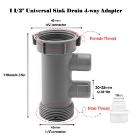 QruiLanTu1-1/2 Inch Dishwasher Kitchen Drain Pipe Hose Adapter, Kitchen Sink Drain Pipe Four-way Adapter Male Female Thread Fitting,with 1/4" Filter water line adapter