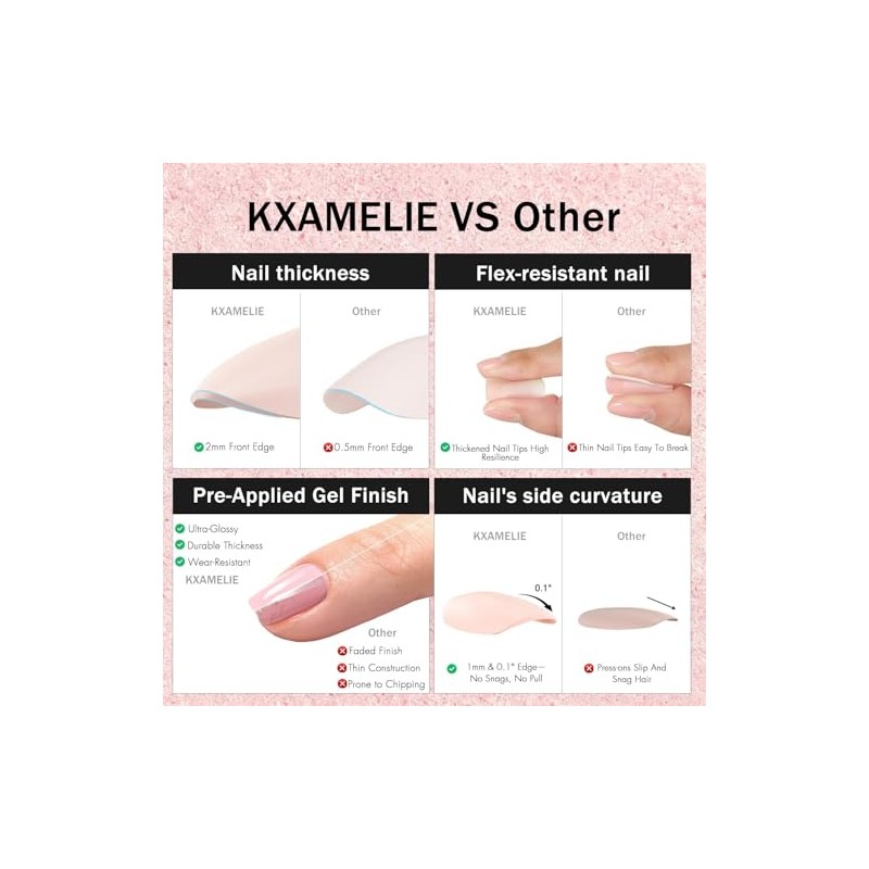 Uñas postizas de gel suave, cortas, cuadradas, de cobertura total,