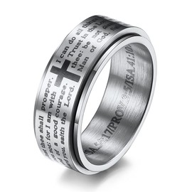 INRENG Stainless Steel Bible Verse Christian Cross Ring Spinner Wedding Rings Band for Men Women Silver Size 7