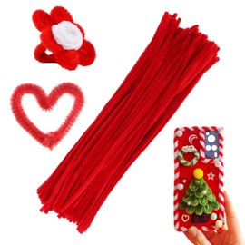 LOMIMOS 100Pcs Pipe Cleaners Craft,Christmas Pipe Cleaners Chenille Stem Fuzzy Sticks Craft Supplies for Home Handcraft School Art Festival Creative DIY Decorations (Christmas red)