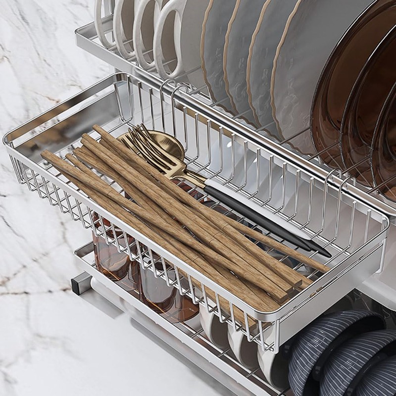 MINGFANITY Sturdy 304 Stainless Steel Utensil Drying Rack Basket, Utensil
