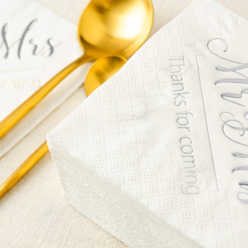 Crisky Servilletas de boda Mr Mrs Silver Cocktail Bebida Postre