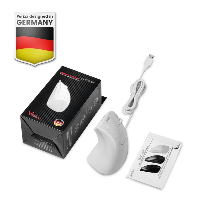perixx PERIMICE-513W Wired Vertical USB White Mouse - 6 Buttons