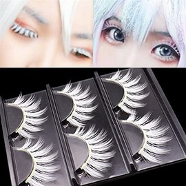 3 pares de pestañas postizas blancas para cosplay, reutilizables, naturales, tenues y esponjosas, para Halloween, cosplay, fiesta de máscaras, maquill