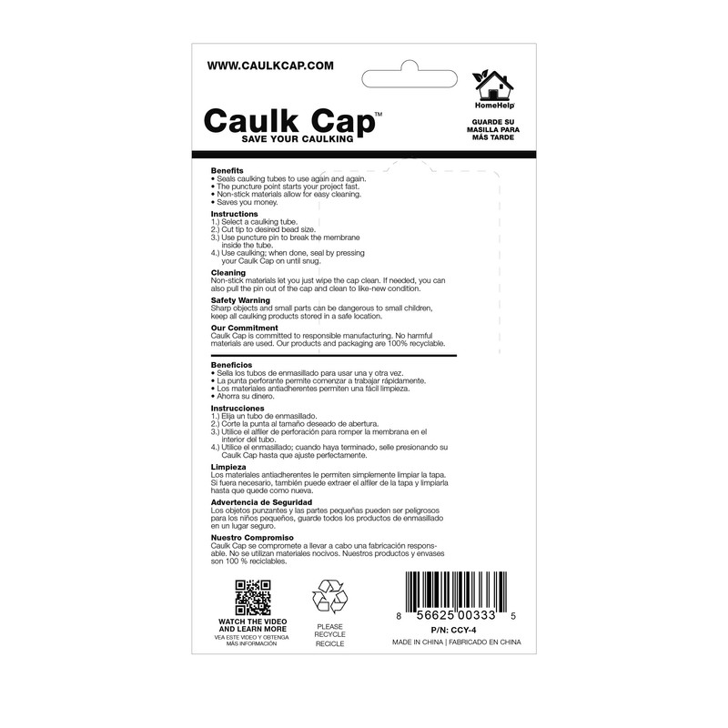 Caulk Cap CCY Caulk Saver Series, Reusable Caulk Tube Sealers