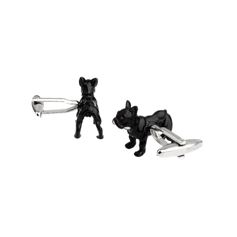 Painted French Black Dog Bulldog Cufflinks