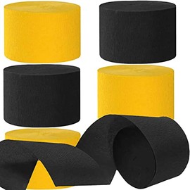 Black Yellow Crepe Paper Party Streamers-4.5CM(1.77in) Wide 25M(82ft) Long 6 Rolls