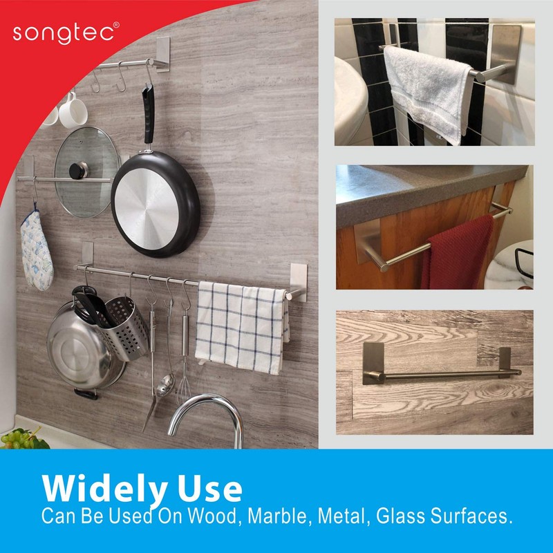 Songtec Bathroom Towel Bar 16-inch, No Drill Stick On Towel