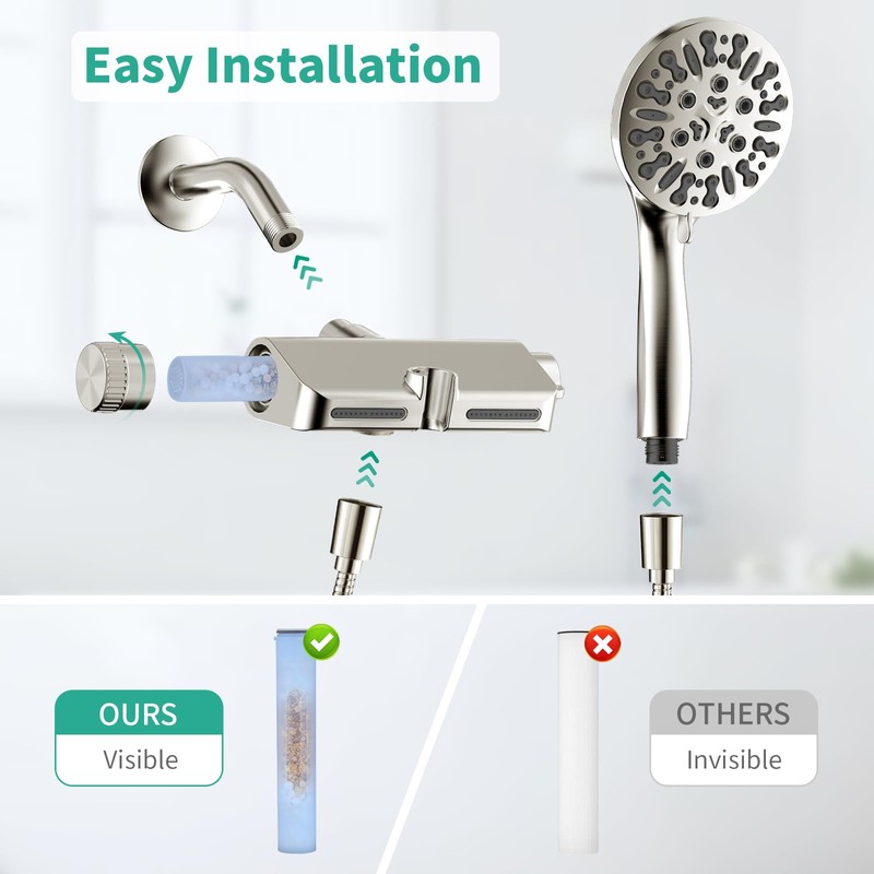 HEROBAI Filtered Shower Head with Handheld Combo, Hard Water Filter