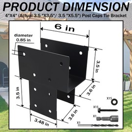 SZDTCF 1 Pack ​​Post Cap Tie Brackets - Heavy Duty Tie Rod Brackets for 4"x4"(Actual 3.5"x3.5") Wood Posts to Beam Connections Wood Post Tie Bracket