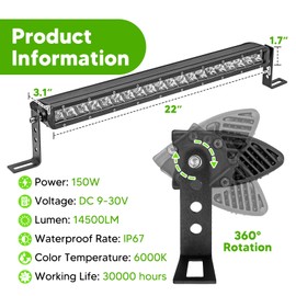 Wsays 22" Single Row LED Light Bar & Hidden Bumper Mounting Bracket w/Wiring Kit Compatible with Dodge Ram 2500/3500 2019-2023