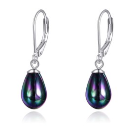 VONALA 925 Sterling Silver Pearl Leverback Earrings Dangle Drop Jewelry Gifts for Women and Girls, 8mm, Sterling Silver, Pearl