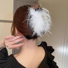 Metmejiao Ostrich Feathers Hair Claw Clips Strong Hold Nonslip Hair Jaw Clips Barrettes Hairgrip Clamp Hair Styling Accessories for Girls Women Ladies White Hair Clamps Hair Accessories