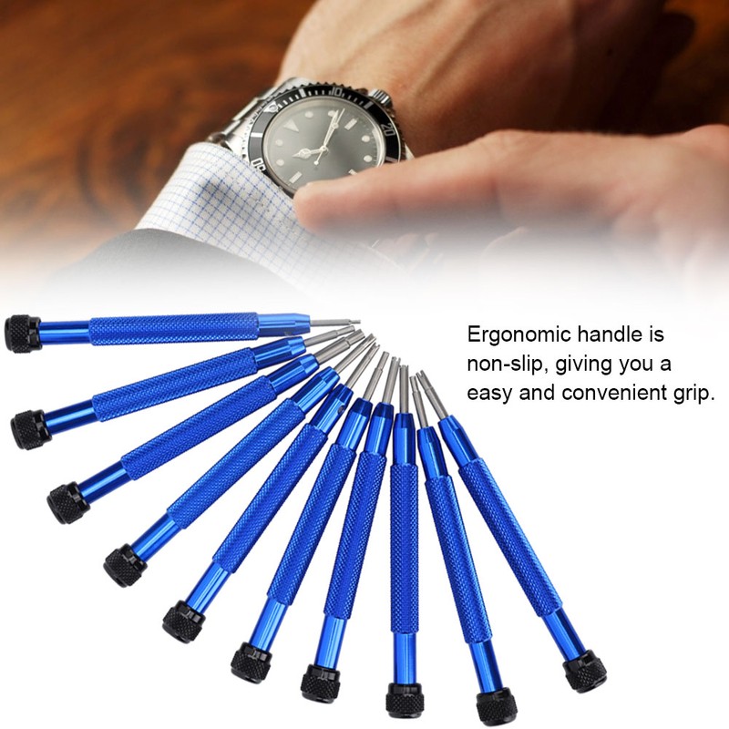 10Pcs Professional Watch Screwdriver Watch Repairing Tool with Storage Box