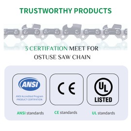 OSTUSE 3-Pack S62 18" Inch Chainsaw Chain for 3/8" LP Pitch, 0.50" Gauge, 62 Drive Links,Full Chisel, Fits Homelite, Ryobi, Ego,Husqvarna,Echo,Poulan,Craftsman,Kobalt,Greenworks and More