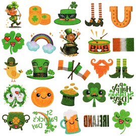 St Patricks Day Glitter Tattoos for Kids, Saint Patricks Day Accessories Shamrock Leprechauns Temporary Tattoos Stickers 6 Sheets