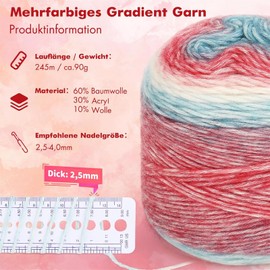 Coopay Colour Gradient Yarn, 400 g (4 x 100 g) Wool for Crochet, Multicoloured Gradient Crochet Yarn, Beautiful Colour Gradient Wool, Super Soft Crochet Yarn, Wool for Knitting, Elegant Jumper Hats