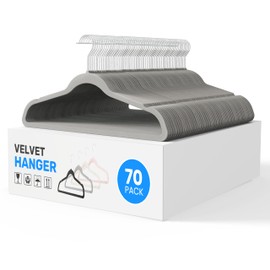 Simple Deluxe 70 Pack Velvet Hangers, Non-Slip Felt Hangers with Shoulder Notches, Space Saving Heavy Duty Clothes Hangers for Coat, Pants, Suit, Sweater, Grey