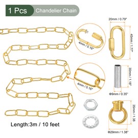 YOKIVE 1Set Lighting Chain Link, 10 Feet Metal Chandelier Chain Fixture Extension 65Lb Maximum Weight with Lock Great for Pendant Hanging Swag Light, Gold