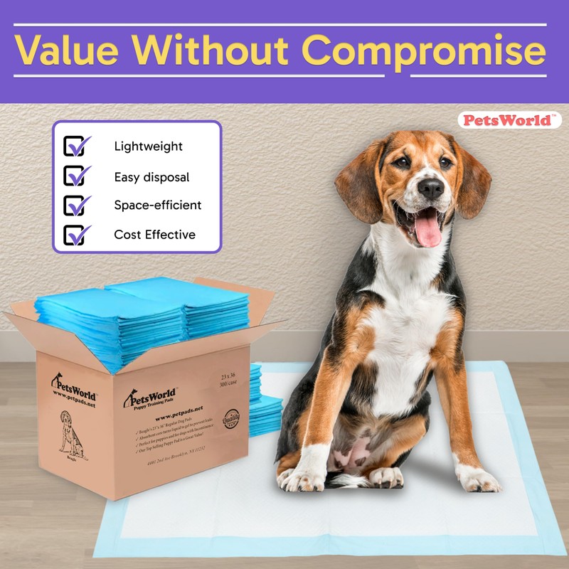 PETSWORLD Puppy Pads, 23x36 Inch, 200 Count - Puppy Pee