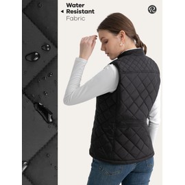 ROSE LETTER Women's Vest, Quilted Puffer Water-Resistant Zip With Pockets Black Large