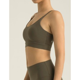 Colorfulkoala Women's Dreamlux Bowknot Strappy Sports Bras Light Impact Workout Yoga Tops, Olive, Large