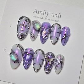 Mystic Glow [Handmade Nail Tips] Emily Nail - Coffin / 미스틱글로우 [수제네일팁] 에밀리네일 - 코핀