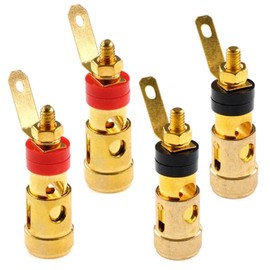 Ganasome 4Pcs Small Gold Plated Speaker Binding Post Spring Loaded Press Subwoofer Basket Terminal