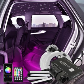 AKEPO 3-in-1 Fiber Optic Light Kit: APP Control Headliner, Meteor Effect+Music Sync Activated 6W RGBW Star Light and Car Under Dash LED, 295pcs Mixed Diameter Fibers in 9.8ft