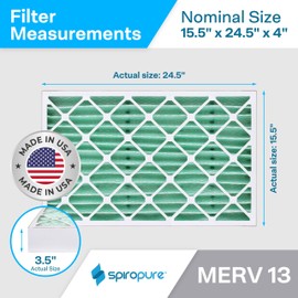 SpiroPure 15.5x24.5x4 MERV 13 Pleated Filter Air Filters - Made in USA (6 Pack)
