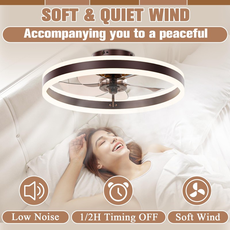 VOLISUN Low Profile Ceiling Fans with Lights and Remote, 19.7in