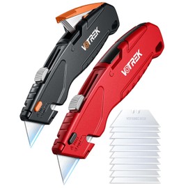VOTREK® Box Cutter Retractable| Metal Utility Knife Set【Built-In Storage】 Tool-Free Quick Blade Change| Safety Lock| Extra 10 Sharp SK5 Blades| 2-Pack Heavy Duty Razor Knife for Cardboard & Plastic