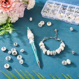 Crafans 72Pcs White Resin European Beads with Rhinestone Large Hole Rondelle Spacer Beads with Brass Cores Jewelry Beads Bulk for DIY Bracelet Necklace Earring Jewelry Making