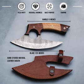 BLADE CRAFTS Unique Handmade Viking Pizza Cutter with Wooden Handle - Ultra-Sharp Steel Axe Blade & Leather Sheath for Pizza Enthusiasts