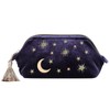 Handy cosmetic makeup bag,Navy Velvet Embroidered Applique Moon Stars Sun