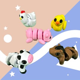 Mini 3D Printed Animals Collection - Unique Articulated Fidget 3D Printed Toys - Home Office Executive Desk Decor - Horse Cow Chicken Duck Pig (5 Pk, Farm)