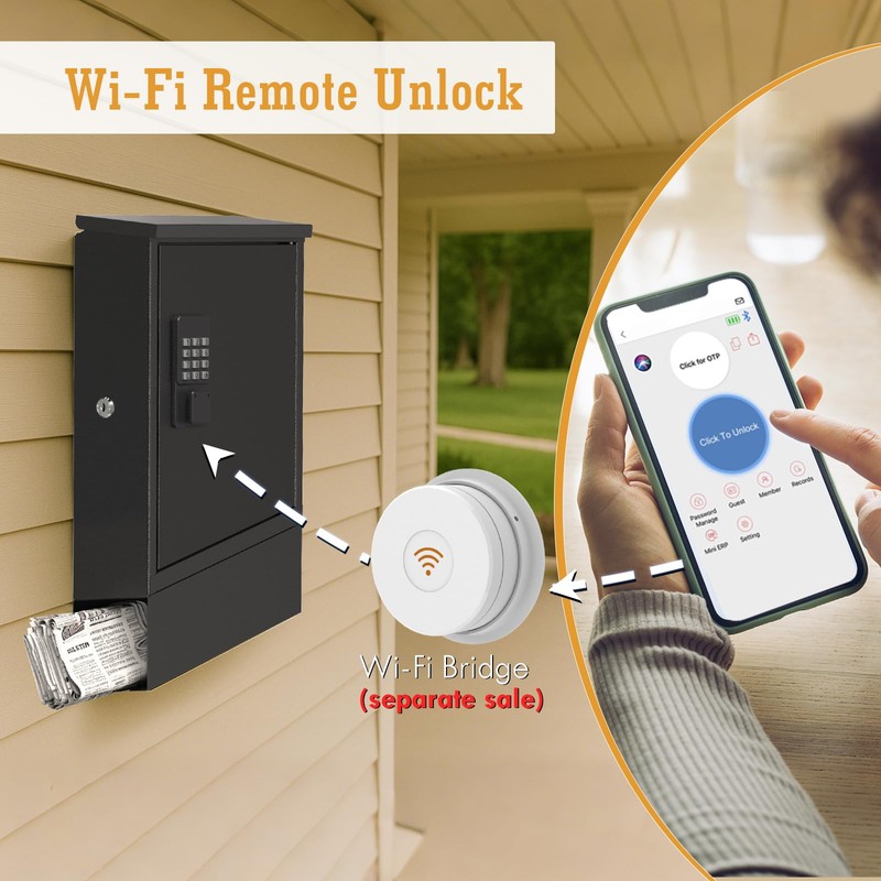 WeHere Wall-Mount Mailbox for Outside, Mailboxes use Bluetooth/Code/Key Unlock, Galvanized
