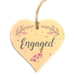 Engaged Vacant Door Sign - Double Sided Wooden Heart Shaped Plaque – Decorative Cherry Blossom Design by Maisie Moo – Includes Hanging Twine
