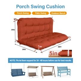 YEFU Porch Swing Cushions for Outdoor: 48 inch 5" Thick Outdoor Swing Cushions with Backrest - 2 Seater with Non-Slip Ties - UV Protection Bench Cushion for Patio - Waterproof & Machine Washable