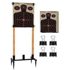 Koutemie Outdoor Shooting Target Stand with 10pcs 17x25 Inch Paper Targets, Heavy Duty Range Target Holder with Adjustable Base for Cardboard Silhouette, H Shape, Black
