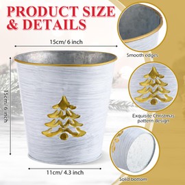 Zhehao 6 Pcs Christmas Galvanized Bucket 5.9'' Metal Basket Bucket Planters Pot Decorative Tin Plants Flower Buckets Farmhouse Vintage Flower Holder Decor for Xmas Home Outdoor Indoor (Tree Style)